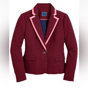 J.CREW Peplum blazer in textured tweed Size 20 burgundy With Pink Trim